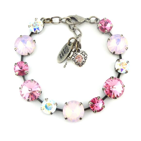 Rosé Glow Light Pink and Crystal AB Tennis Bracelet Made with Genuine Crystals - Picture 1 of 8